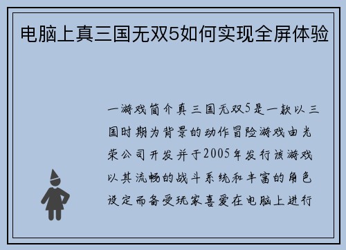 电脑上真三国无双5如何实现全屏体验